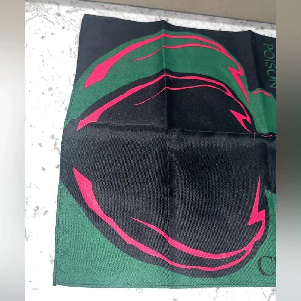 Christian Dior Vintage 1990s Poison Petite Silk Scarf Green Pink AUTHENTIC